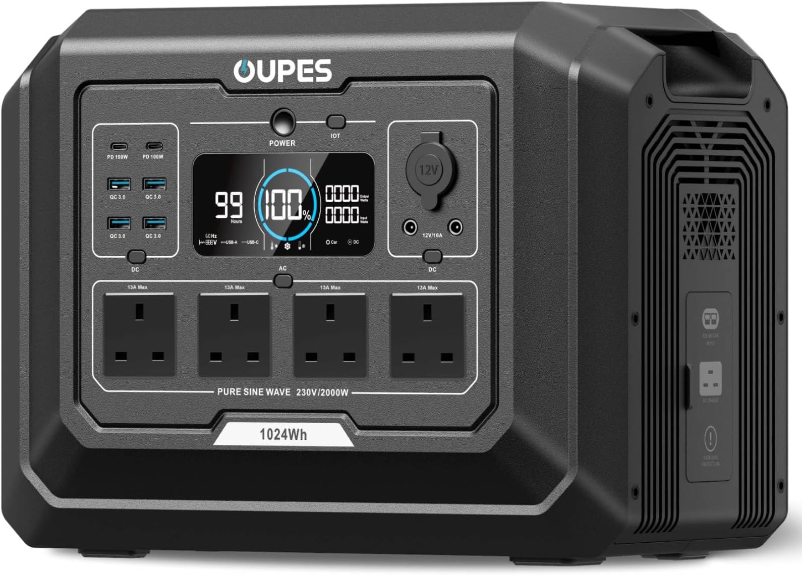 OUPES Mega 1 Portable Power Station, 1024Wh LiFePO4 Battery w/ 4 2000W AC Outlets, Fast Charge 0-80% in 36 Min, Expandable to 5kWh, UPS, Solar Generator for Home Backup, Camping (Solar Panel Optional)