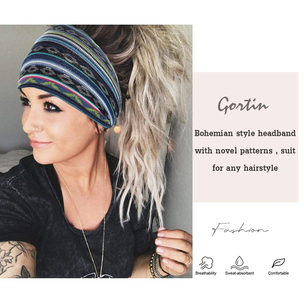 GORTIN Fasce elastiche per capelli in stile bohémien, larghe e nere, per yoga, fascia per il