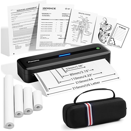 Phomemo Portable Printers Wireless for Travel, M832 Inkless Bluetooth Thermal Printer Support 8.5'' x 11'' US Letter & A4 Size, Compatible with iPhone Android Laptop for Mobile Office Home, with Case