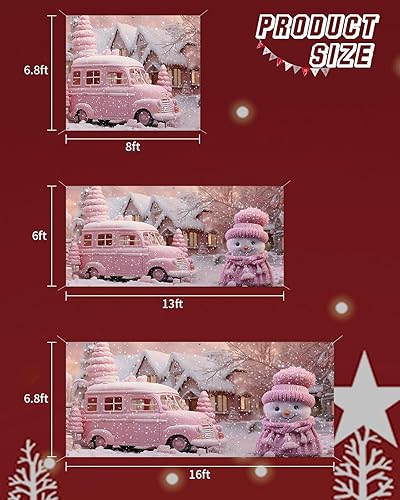 Miniatura 6 de Cubierta de cartel de Navidad rosa para puerta de garaje, decoración colgante de puerta de garaje, camión rosa de Navidad, copos de nieve de