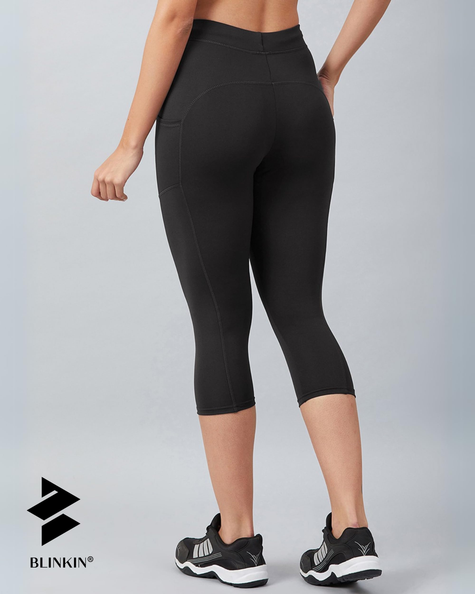 BLINKIN 3/4th Gym Pants for Women Workout, Capri for Women with Side Pockets - Ultimate Active wear Capris Tights for Women Workout|Yoga Pants for Women (Black,Size_5XL) - Image 2 thumbnail