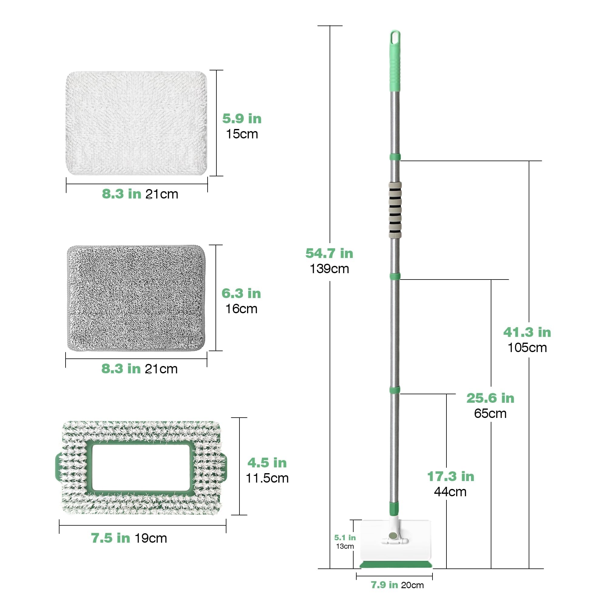 Mopa para Limpiar Azulejos y Paredes con Mango Ajustable 139CM - Kit Completo con 1 Cabezal y 4 Almohadillas para Zócalos, Techos, Cocina y Baño