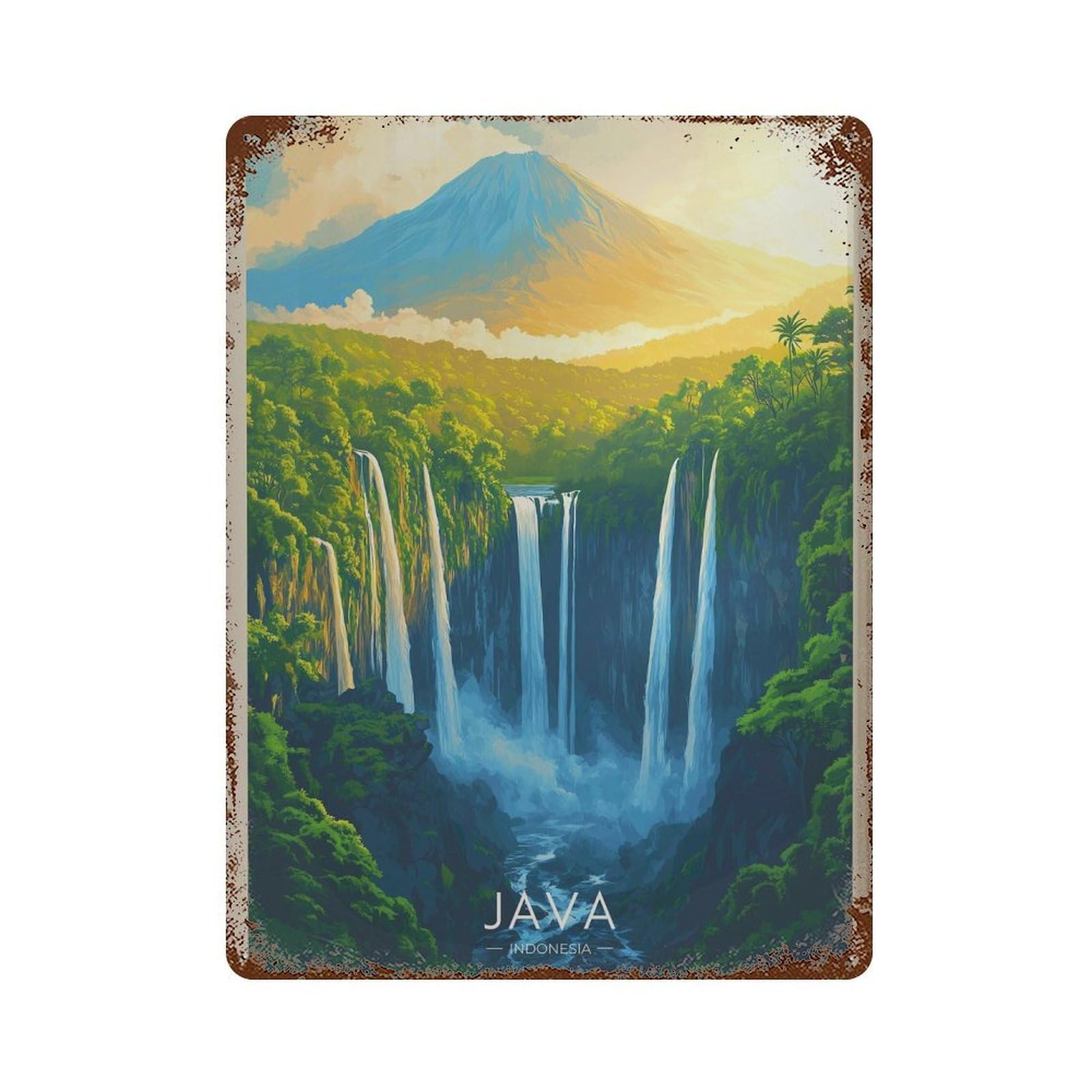 xiaoxiaoshen East Java Travel Tumpak Sewu Waterfall Wall Decor Art Metal Tin Poster Modern Home Decor Art Home Bar Shop Decorations Vintage Sign 40x30cm