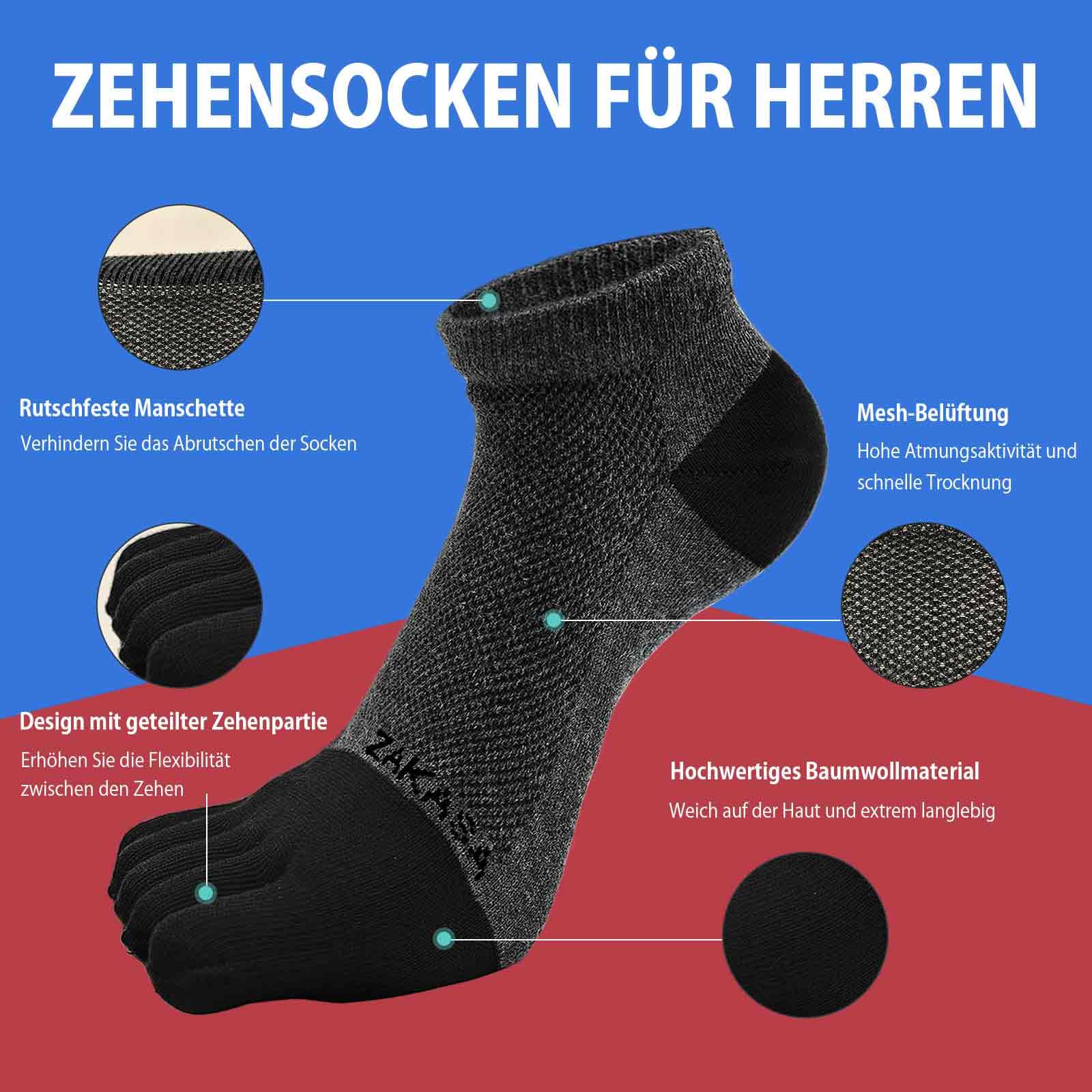 PUTUO Zehensocken für Herren Sneaker Socken: Laufsocken mit 5 Zehen aus Baumwolle Männer Kurz Sportsocken Atmungsaktiv Sneakersocken Anti-blasen Wandersocken für Herren 5 Paar