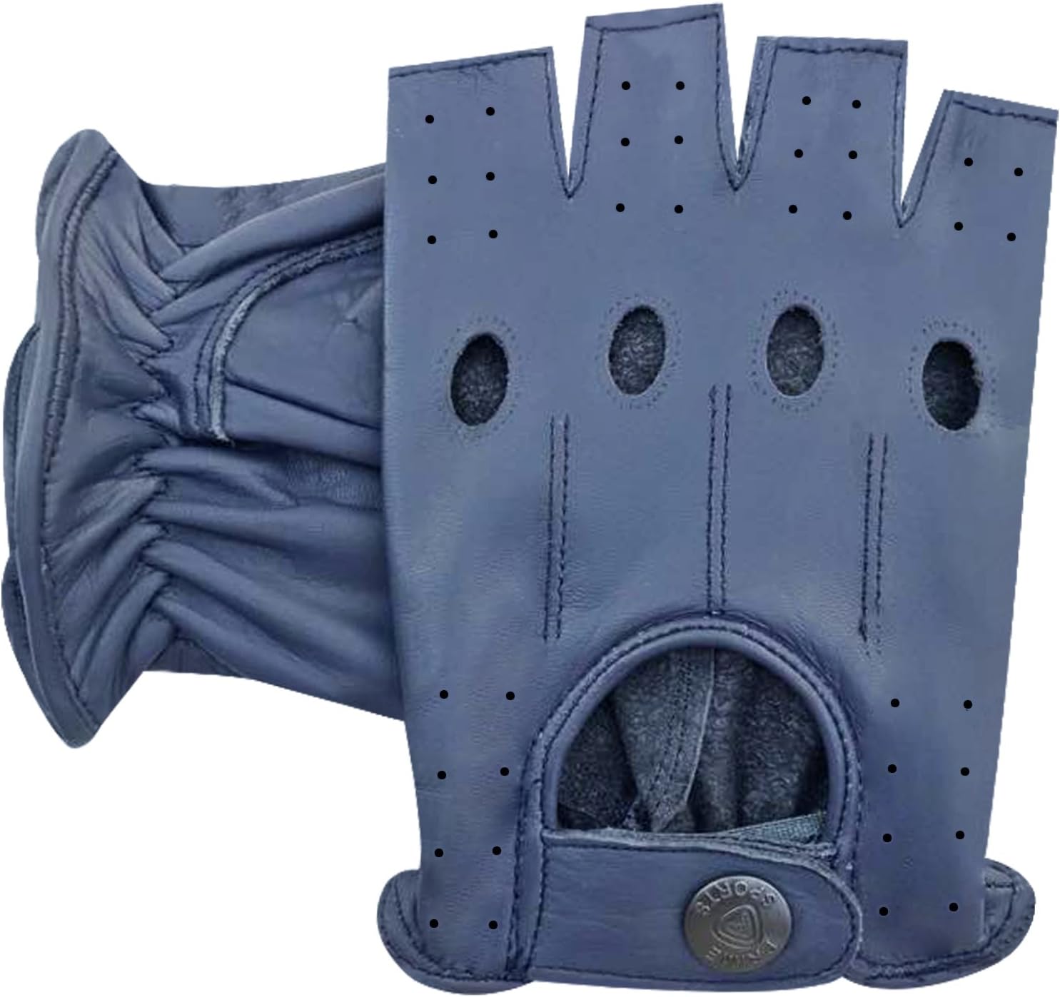 Prime Sports Men's Fingerless Half Finger Driving Fitness Motorcycle Cycling Unlined Leather Gloves (Off White 309, Large)