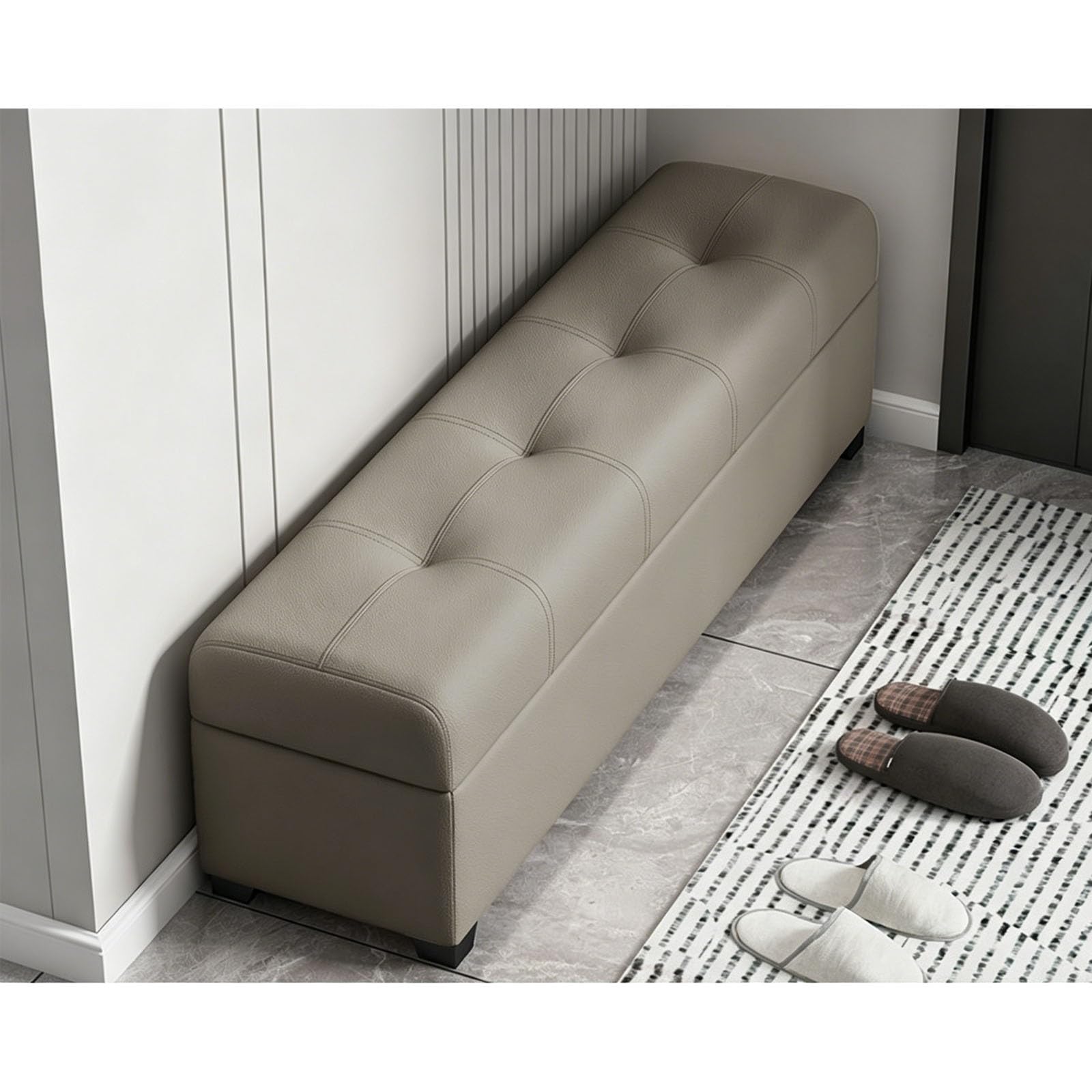 Grand espace de rangement caché dans un banc coffre confortable