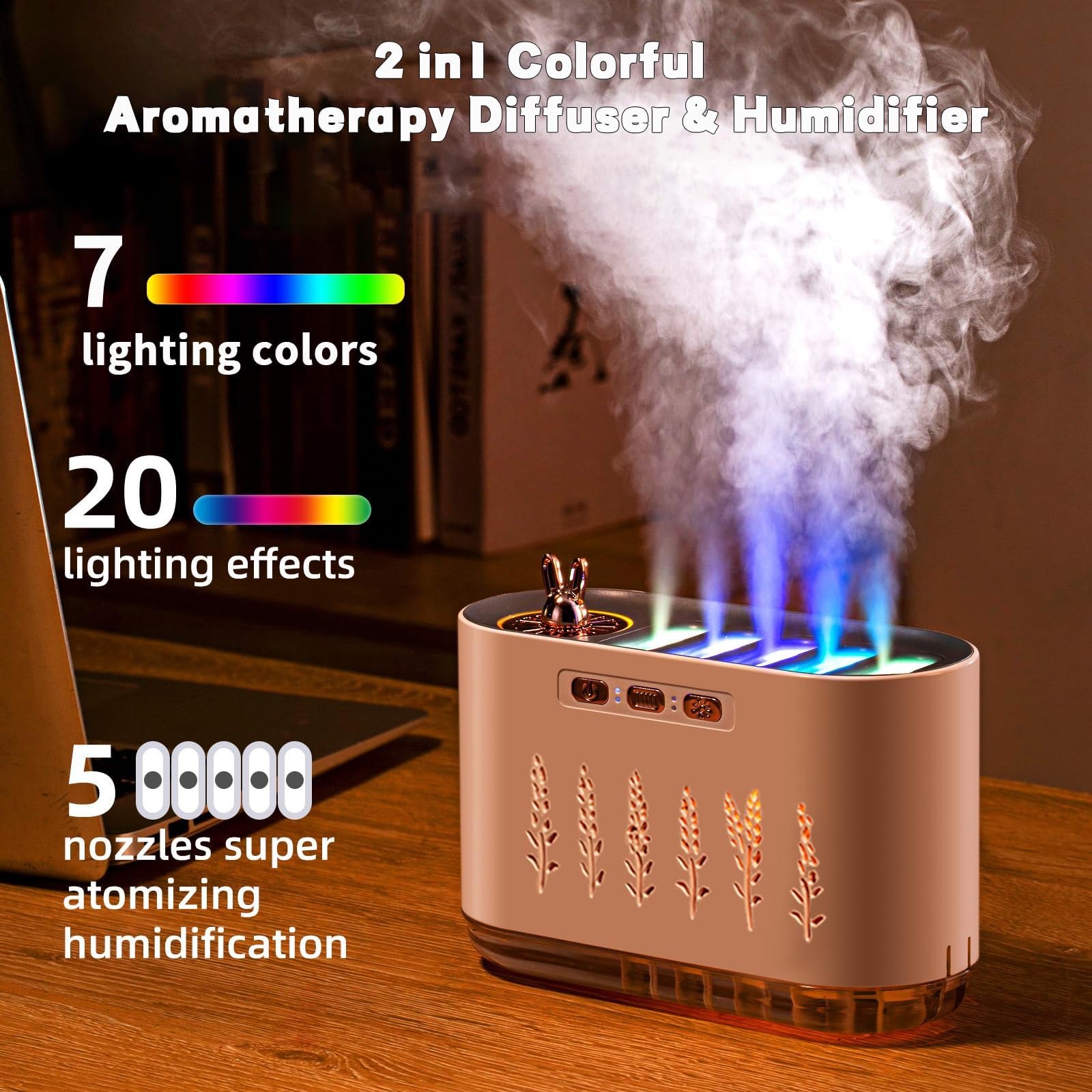Difusor de aceite esencial, humidificador de 700 ml para dormitorio, niebla fría con sincronización de música, súper silencioso y apagado automático, perfecto para el hogar, la oficina y el yoga