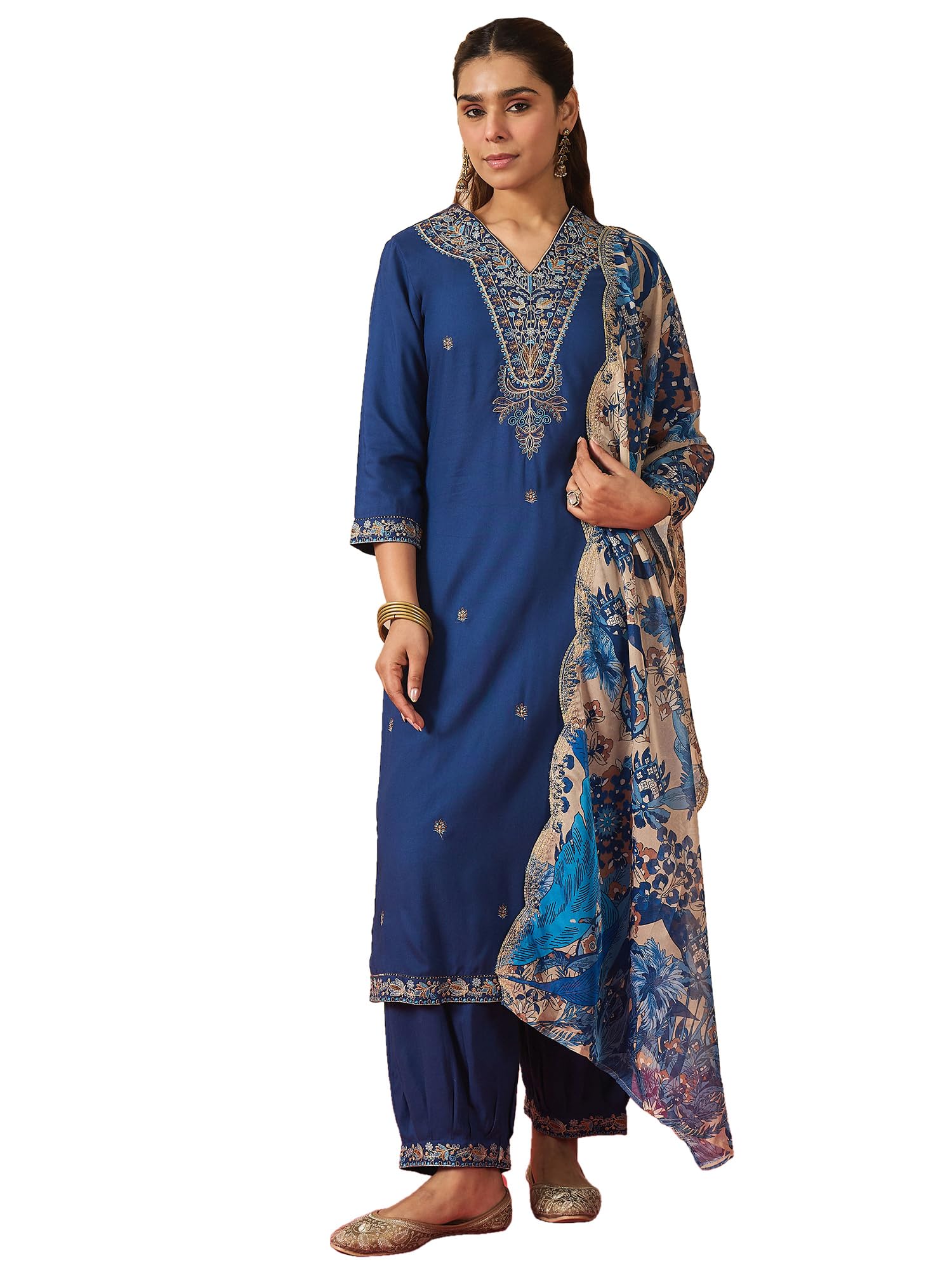 indo era Women's Viscose Rayon Ethnic Motifs Embroidered Straight Calf Length Kurta & Salwar with Dupatta Set (IESTR12409)-picture-17