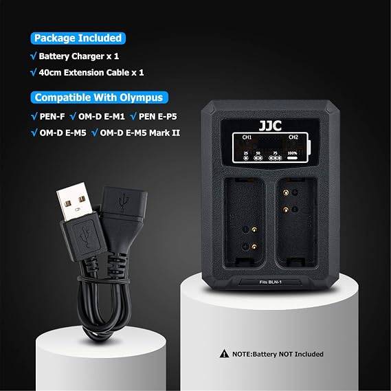BLN-1 Dual Battery Charger Build-in USB Cable Compatible with Olympus OM-D E-M1 OM-D E-M5 OM-D E-M5 Mark II Pen E-P5