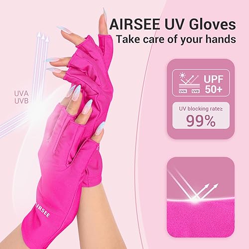 Miniatura 44 de AIRSEE Guantes anti UV para lámpara de uñas, guantes profesionales de protección UV UPF50+ para manicura, arte de uñas, guantes sin dedos (rosa)