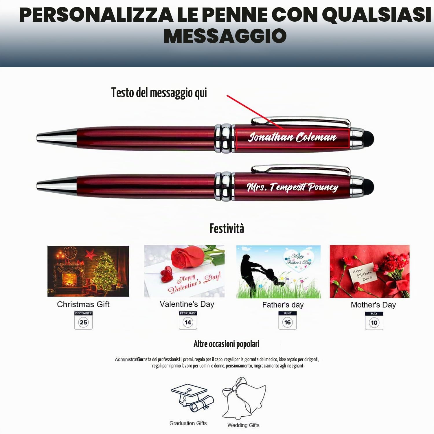 Yastar Penne a Sfera Personalizzate Affari Scrittura Diploma Infermiere | Set da 12 Penne a Scatto Personalizzate con Incisione e Punta Touch per Diario e Firma con 12 Ricariche Inchiostro Nero