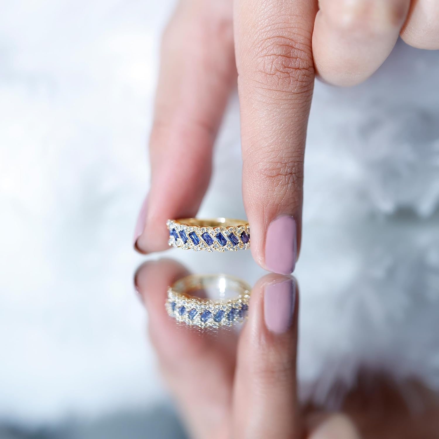 Certified Lab Grown Blue Sapphire Diamond Wedding Band, Aaaa Quality, Sapphire Baguette Eternity Ring - Ready To Gift