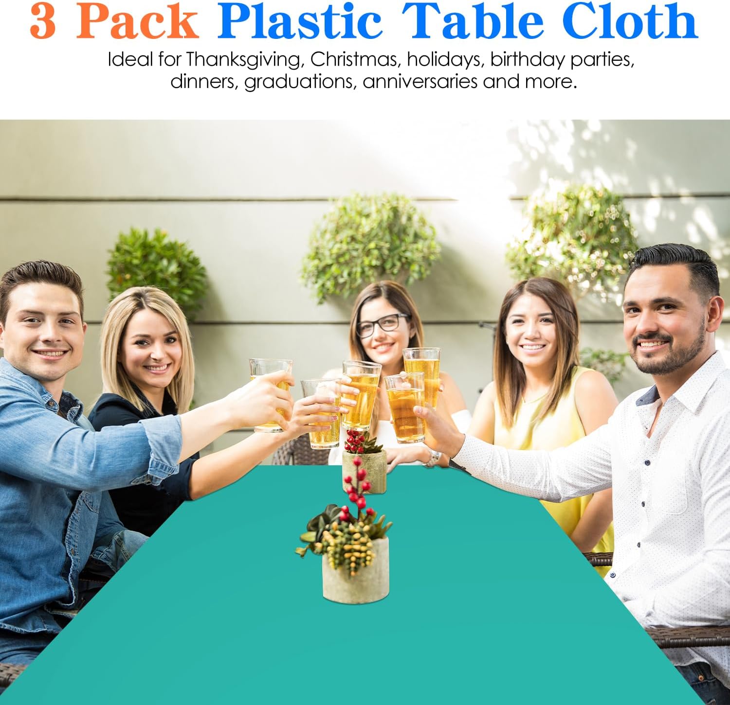 YSYJ 3 Pack Teal Plastic Tablecloth Disposable Rectangular Table Cloth 54 x 108 Inch Table Cover for Parties image 4