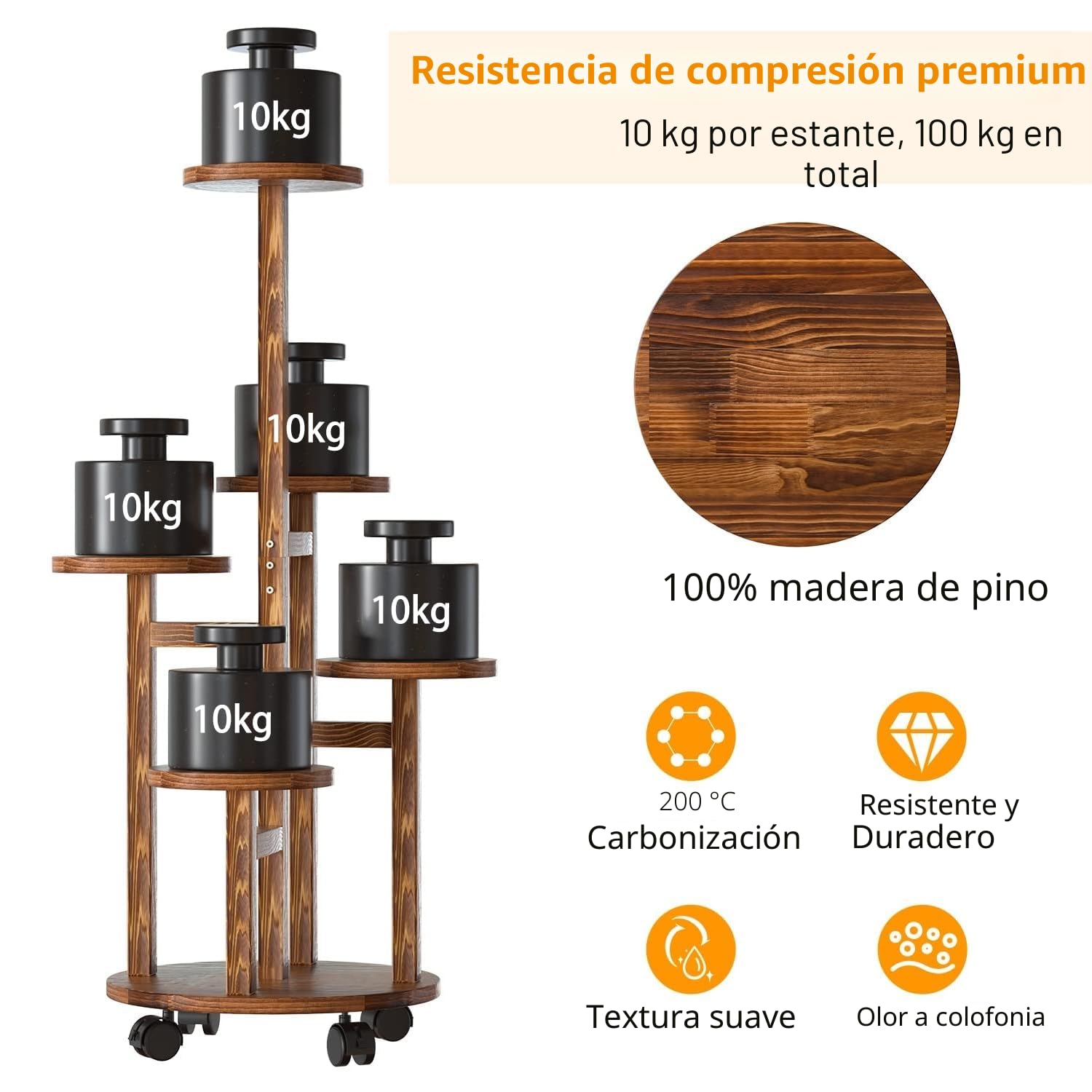 Estanteria para Plantas Madera 5 Niveles Soporte Plantas Interior Macetas con Ruedas para Jardín (1#)