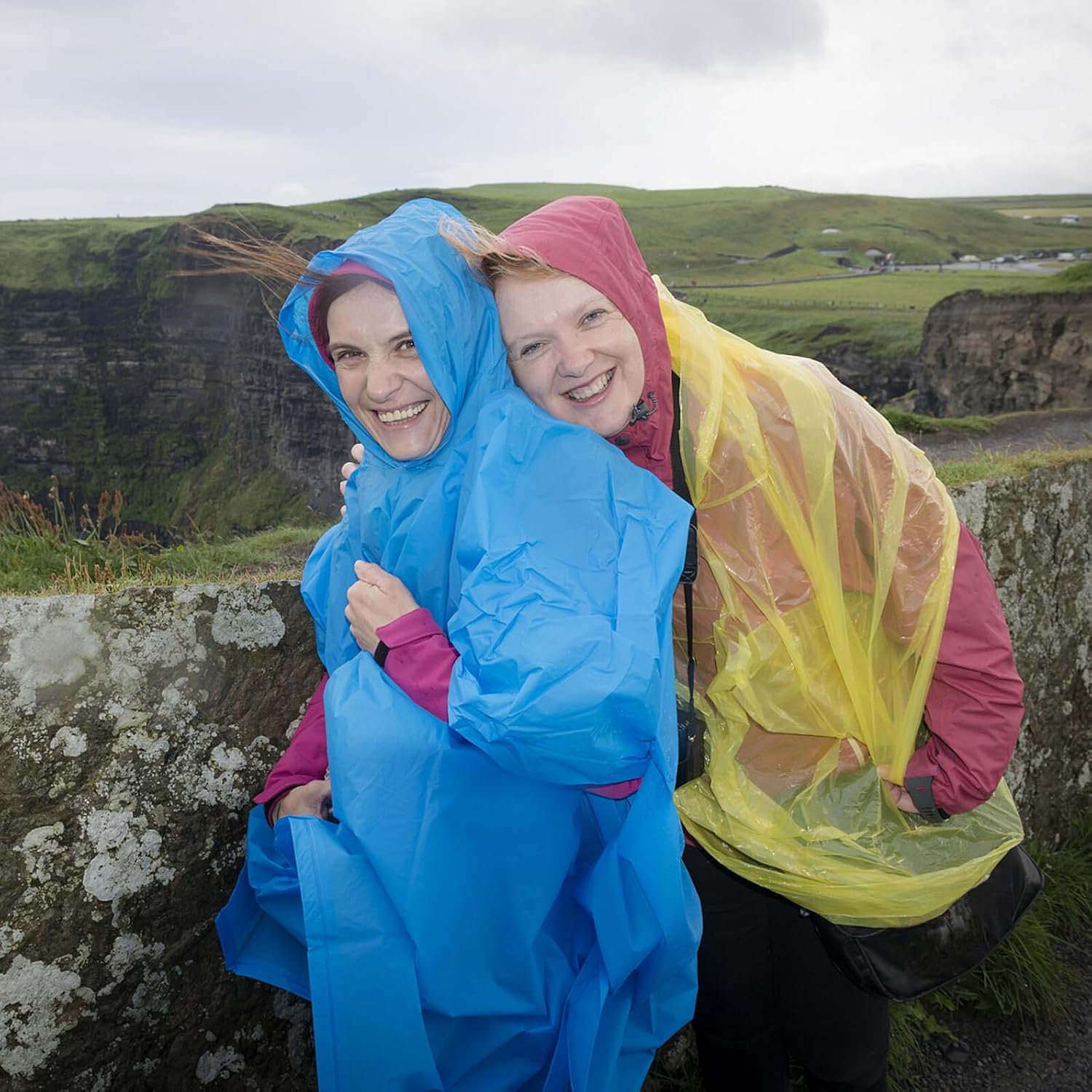 Blue Sleeved Rain Poncho for Adults, PEVA Waterproof Emergency Raincoat with Full Coverage, Protective Rain Jacket for Outdoor Use