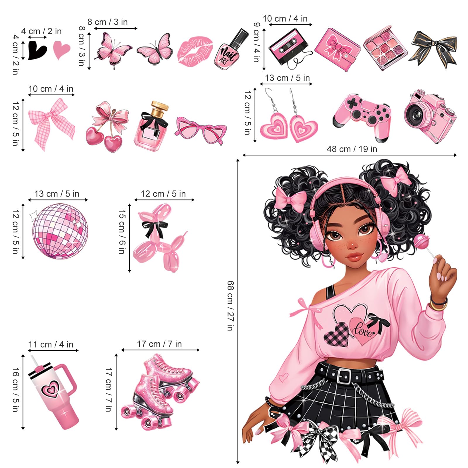 decalmile Black Girl Wall Stickers Pink Bow Butterfly African American Wall Decals Baby Nursery Bedroom Girls Room Wall Decor - Image 4