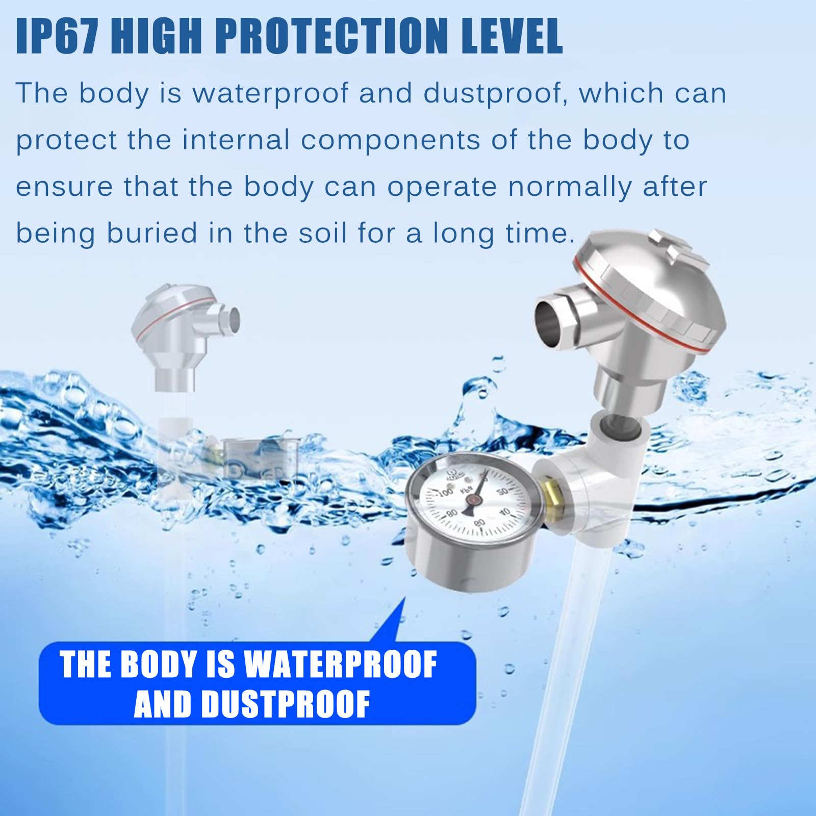 Tensiómetro de suelo Sensor de potencial de agua para monitoreo de riego, mide -100 a 0 kPa, tubo de PVC transparente duradero para árboles frutales y viñedos