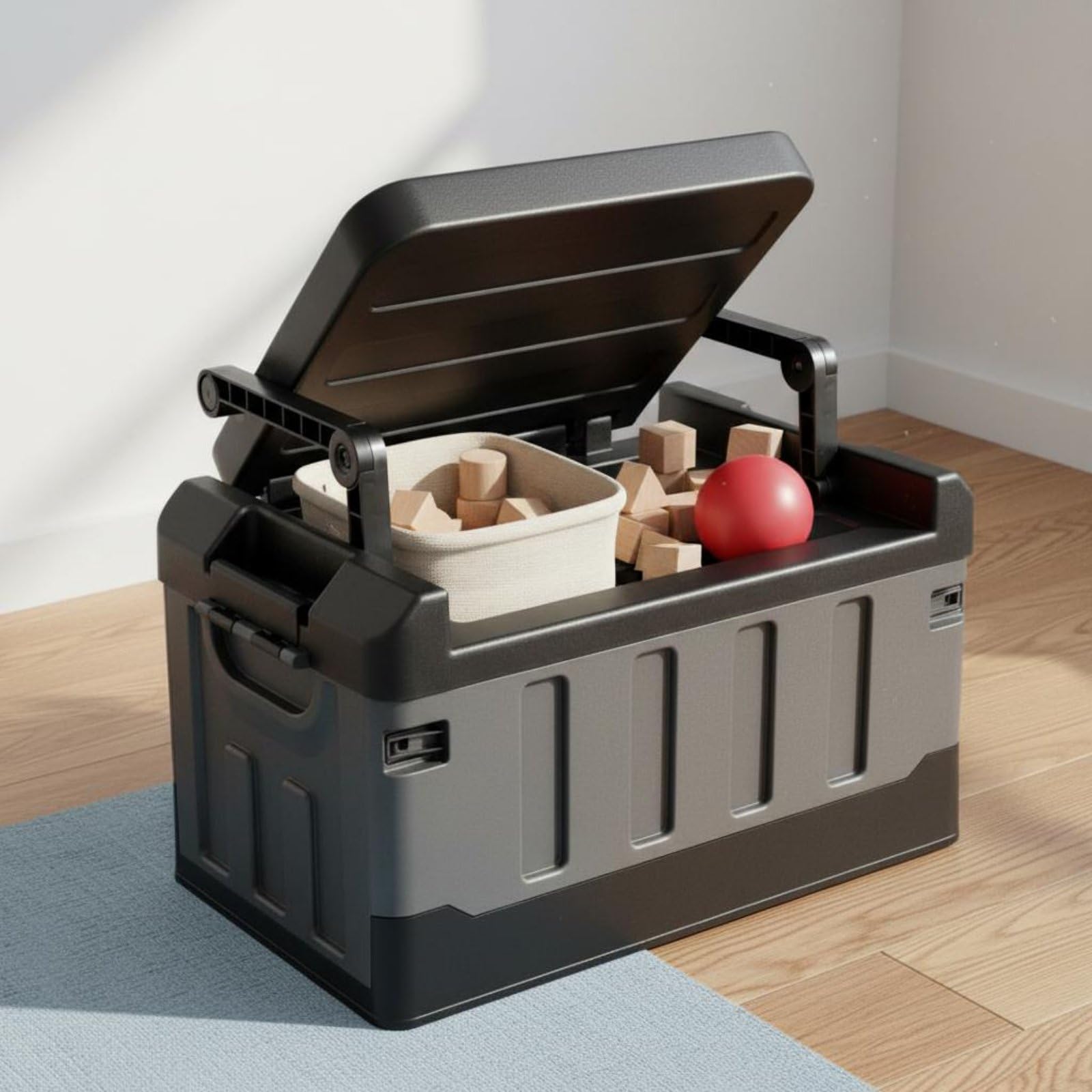 TISHITA Sedia Pieghevole con Contenitore Scatola Seduta Organizer in PP Pieghevole Resistente per Attrezzatura Outdoor E Abbigliamento Adatta per Campeggio, Blu-bianco