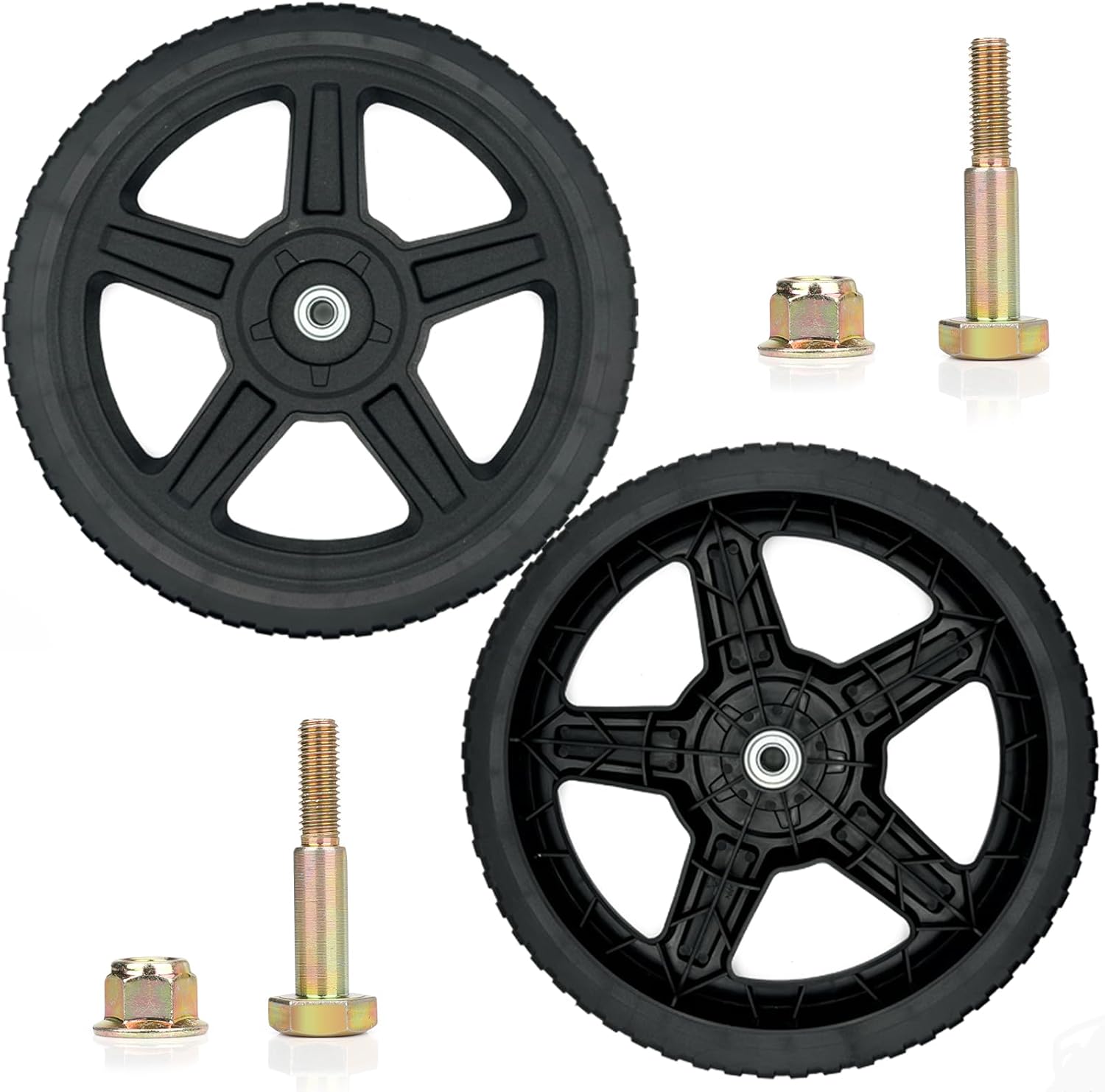 14" Lawn Mower Wheel 2 pack Wheels kits with Bolts & Nuts - Set of 2 Push Mower Plastic Wheels Fits Craftsman Mower Generator Garden Tiller Most Standard Lawn Mowers