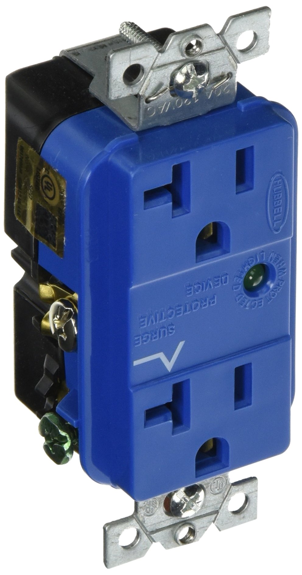 Surge Protective Devices, SPIKESHIELD TVSS Duplex Receptacle with Light, 20A 125V, 5-20R, Blue