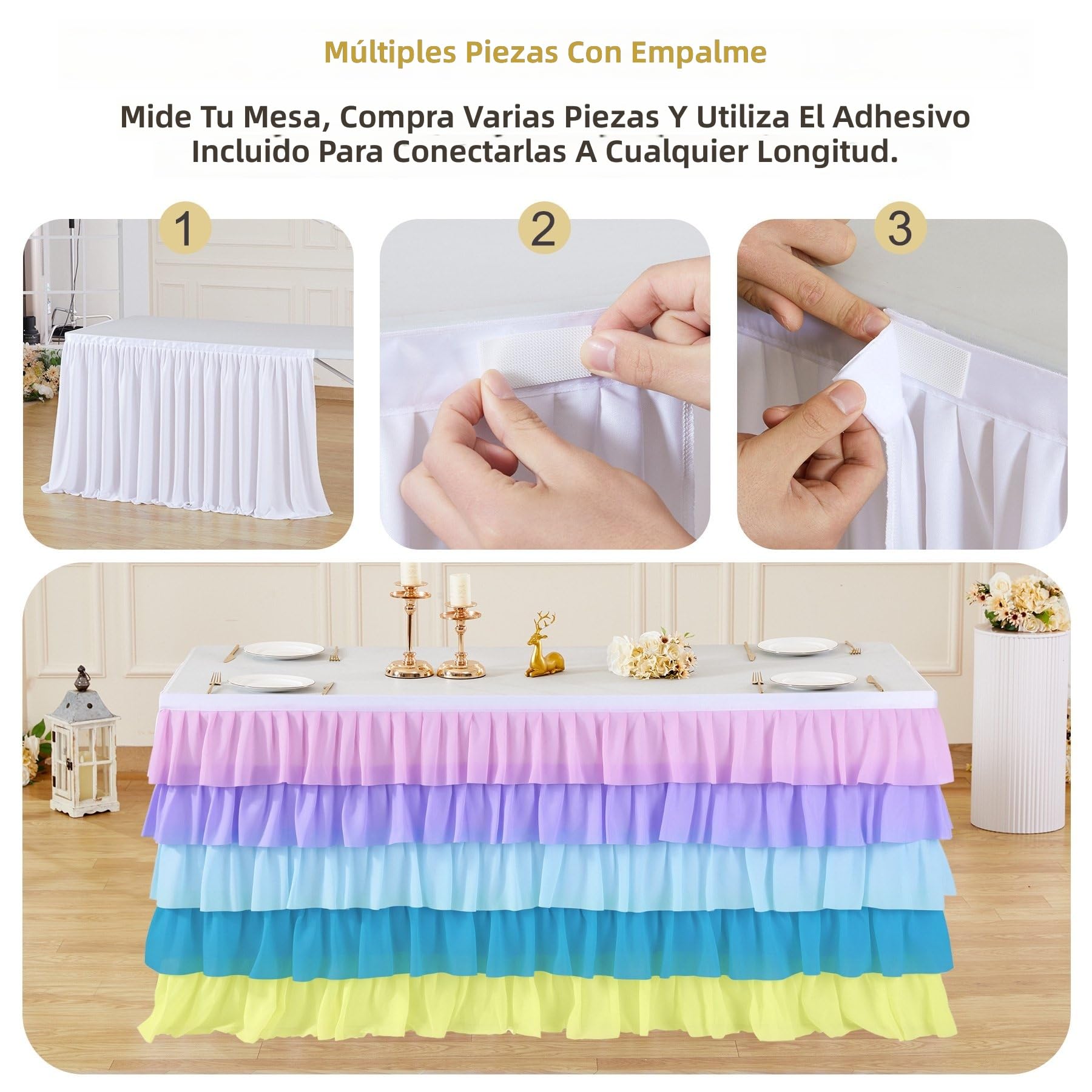 Gonna da Tavolo Colorata con Volant a Cinque Strati 6/9 Piedi per Tavoli Banchetto Rettangolari, Decorazione per Feste, Matrimoni e Compleanni -