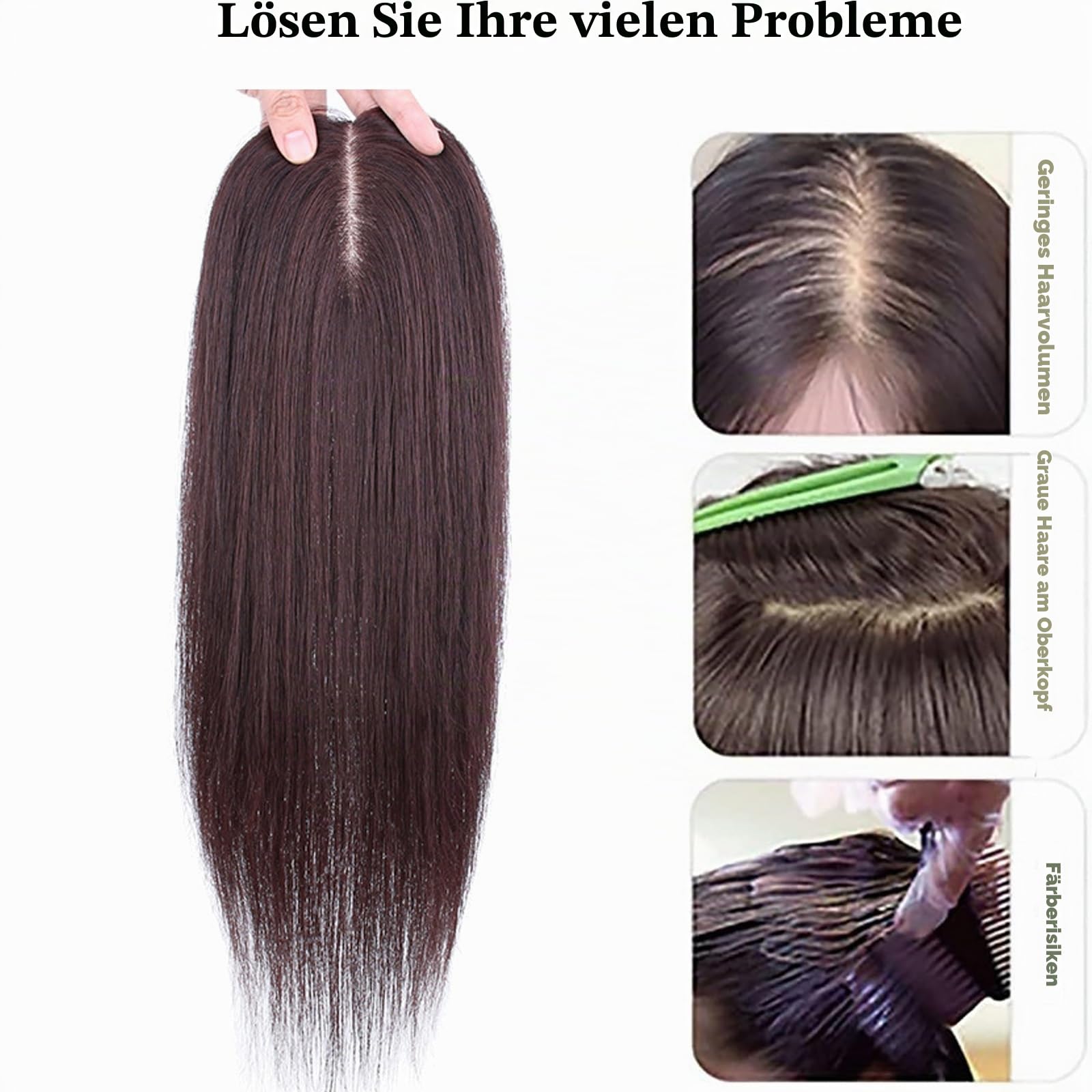 100% Echthaar-Topper for Frauen 50 Cm Lange Haarteile 8x12cm Toupet Mit Spitzennetzbasis Natürliche Braune Haarverlängerungen Clip-in-Top-Wiglets Bei Haarausfall/dünnem Haar/grauem Haar