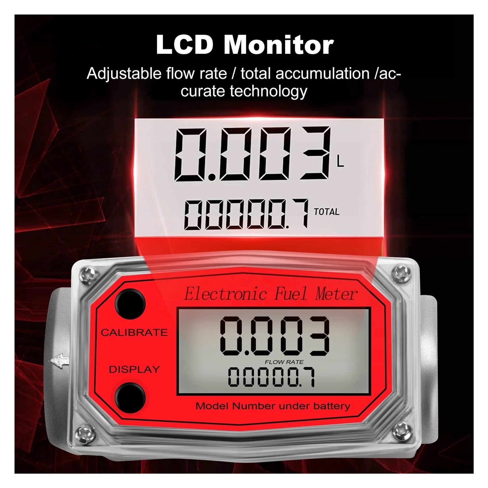 CIRONI Medidor de Flujo de turbina Digital de aleación de Aluminio, medidor de Flujo de Combustible electrónico LCD Medidor de Flujo NPT Contador de Agua (Size : 2Pcs Red Flowmeter)