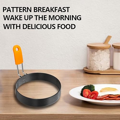 Miniatura 8 de Juego de 5 anillos de huevo con mango de silicona, anillos de huevo de acero inoxidable para moldes de huevos a la plancha para cocinar magdalenas,