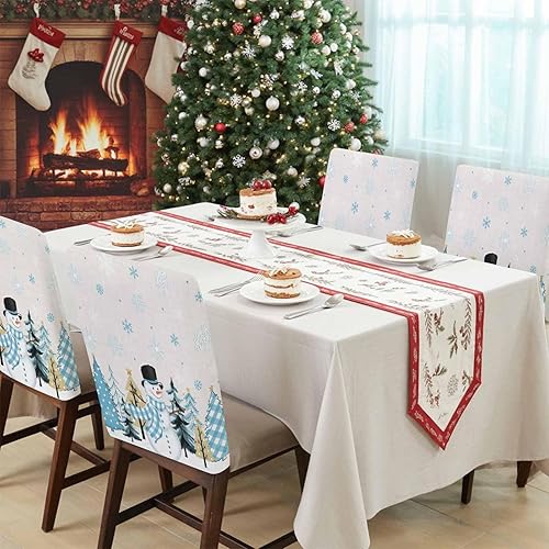 Vista 137 de Fundas para sillas navideñas de muñeco de nieve negro, 4 piezas, fundas traseras de comedor, fundas para árbol de Navidad, protectores extraíbles