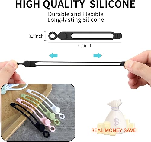 Miniatura 4 de 35 bridas de silicona para cables, organizador de cables reutilizable, lazos de alambre, bridas de cables de viaje, organizador de cables para