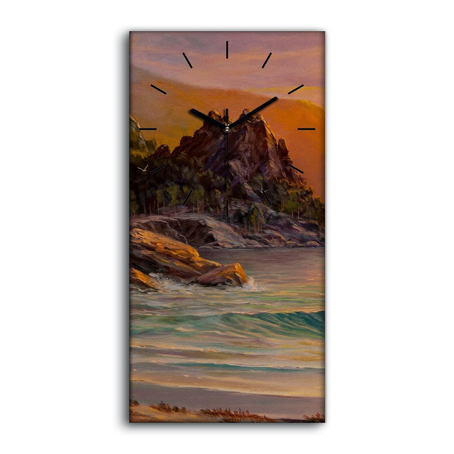 Horloge sur Toile Salon Moderne avec Couchant de Soleil Silencieux
