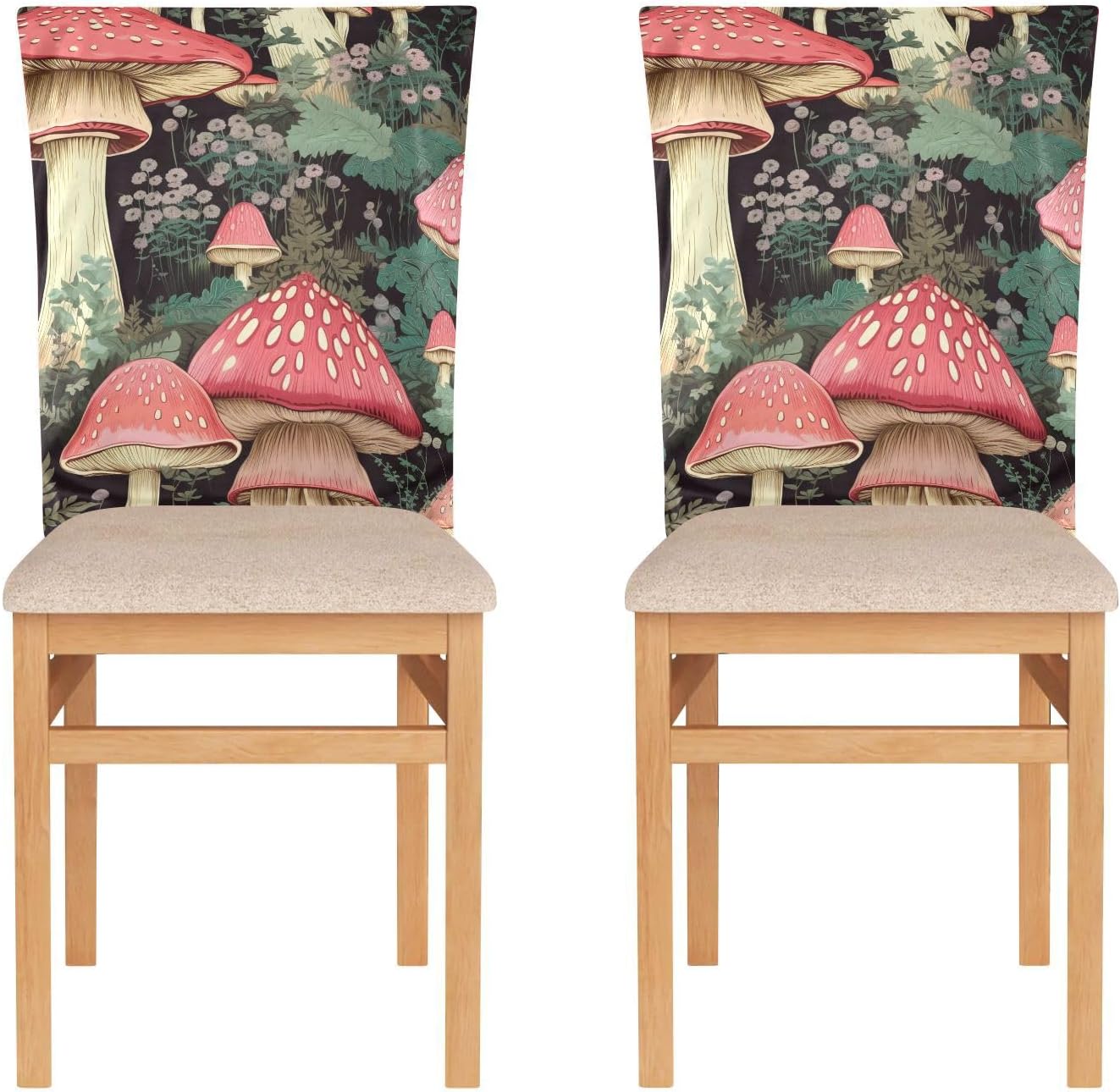 ALAZA Mushrooms on Black Chair Back Cover Set of 6, Washable Reusable Removable Chair Slipcovers Decorative Chair Cover for Home Kitchen Wedding Party