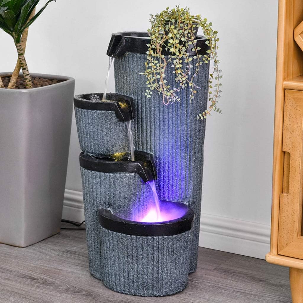 Tabletop Fountains Indoor/Outdoor Tower Fountain W/Light Four Floors Table Fountain Modern Zen Fountain 22.8" Height, Dark Gray Indoor Water Fountain (Color : Without Atomizer) (With Atomizer)