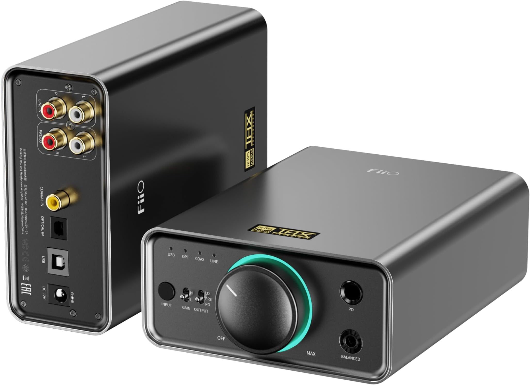 FiiO K7 Full Balanced HiFi DAC Headphone Amplifier AK4493S*2, XMOS XU208 PCM384kHz DSD256,USB/Optical/Coaxial/RCA Inputs, 6.35mm/4.4mm Output (Titanium)