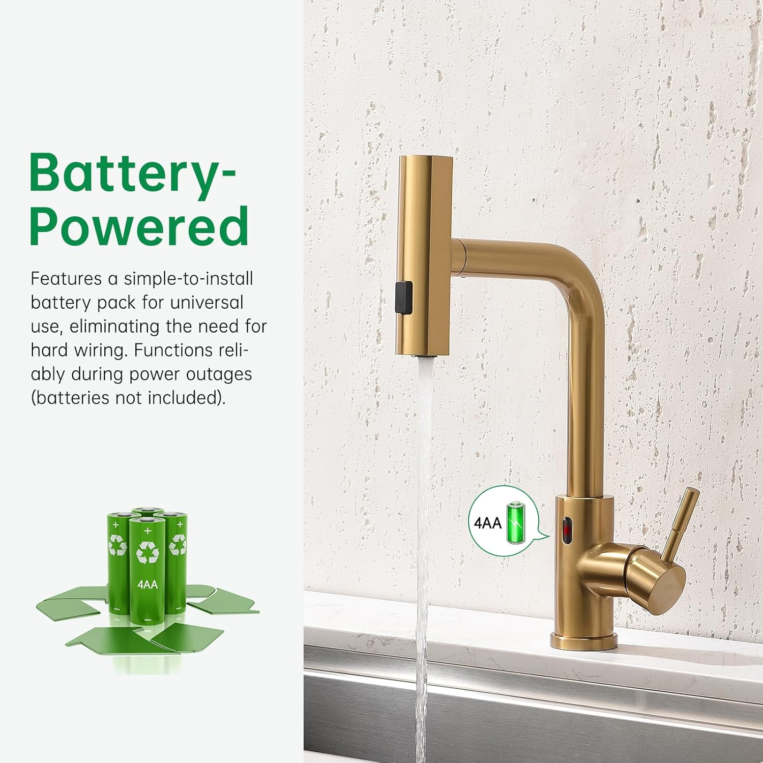 CENOSA Touchless Kitchen Faucet Motion Sensor Hands Free Single Handle Kitchen Sink Faucet with Pull Down Sprayer Brusshed Gold