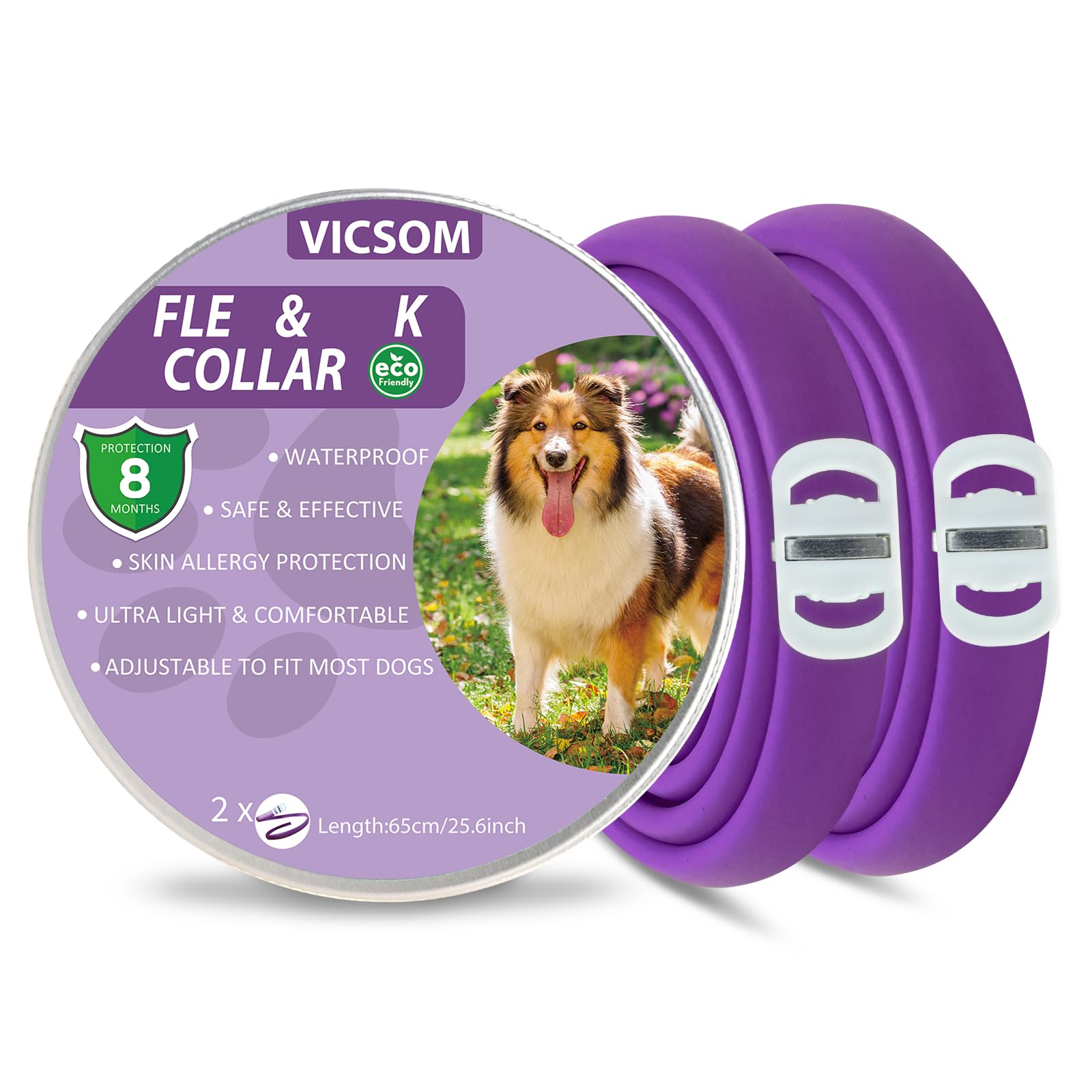 Collares Antiparasitario para Perros, Collar Antipulgas Perros, Collar de Pulgas y Garrapatas para Perro Impermeable Regulable, Válido 8 Meses para Perros de Todos los Tamaños Verde 2Pcs