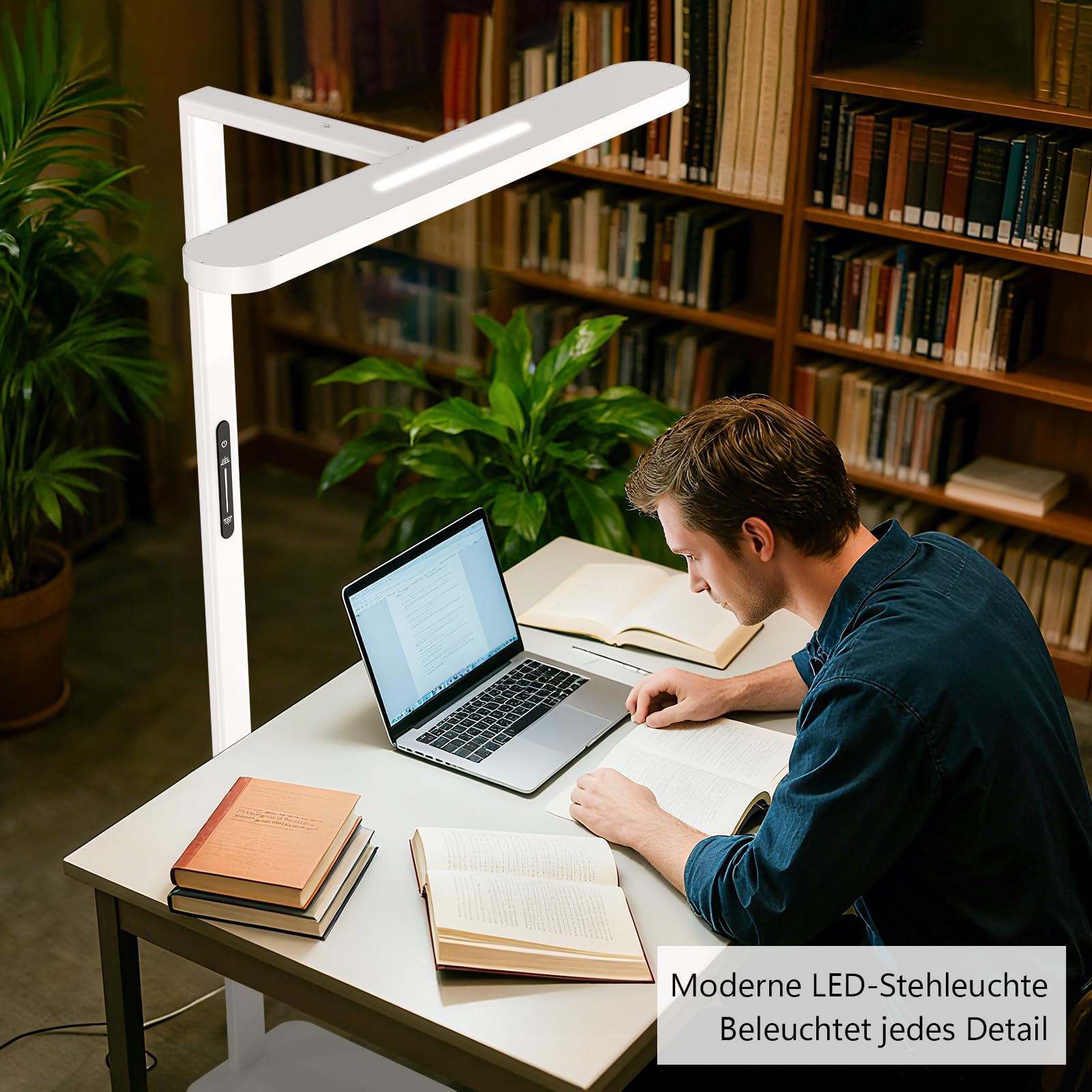 LES FLEURS 60 W LED-Büro-Stehlampe zum Lesen, 4300 lm, dimmbar, 185cm, Weiß | Vollspektrum-Leseleuchte mit Augenschutz, 4000K dimmbare Tageslicht für Wohnzimmer, Schlafzimmer, Arbeitszimmer und Büro