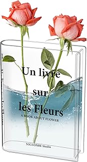 Vase de Livre Transparent en Acrylique - Forme de Livre pour Arrangement Floral - Décoration de Maison et d'Hôtel