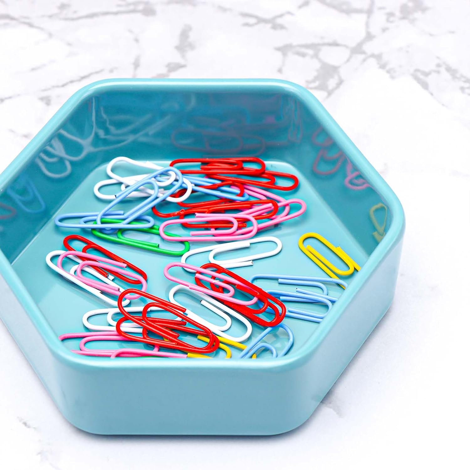 NatSumeBasics Blue Hexagon Paper Clip Holder Dispenser, Cute Desk Organizer image 5