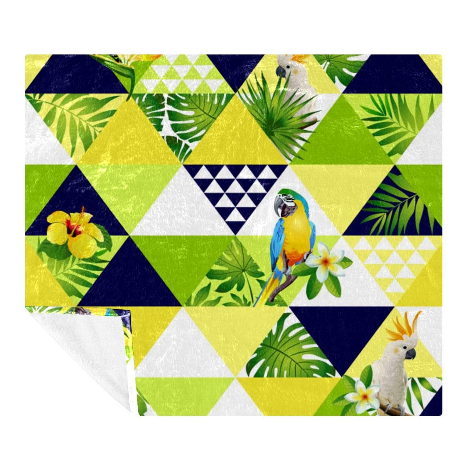 Couverture polaire légère pour voyage et canapé motif perroquet géométrique