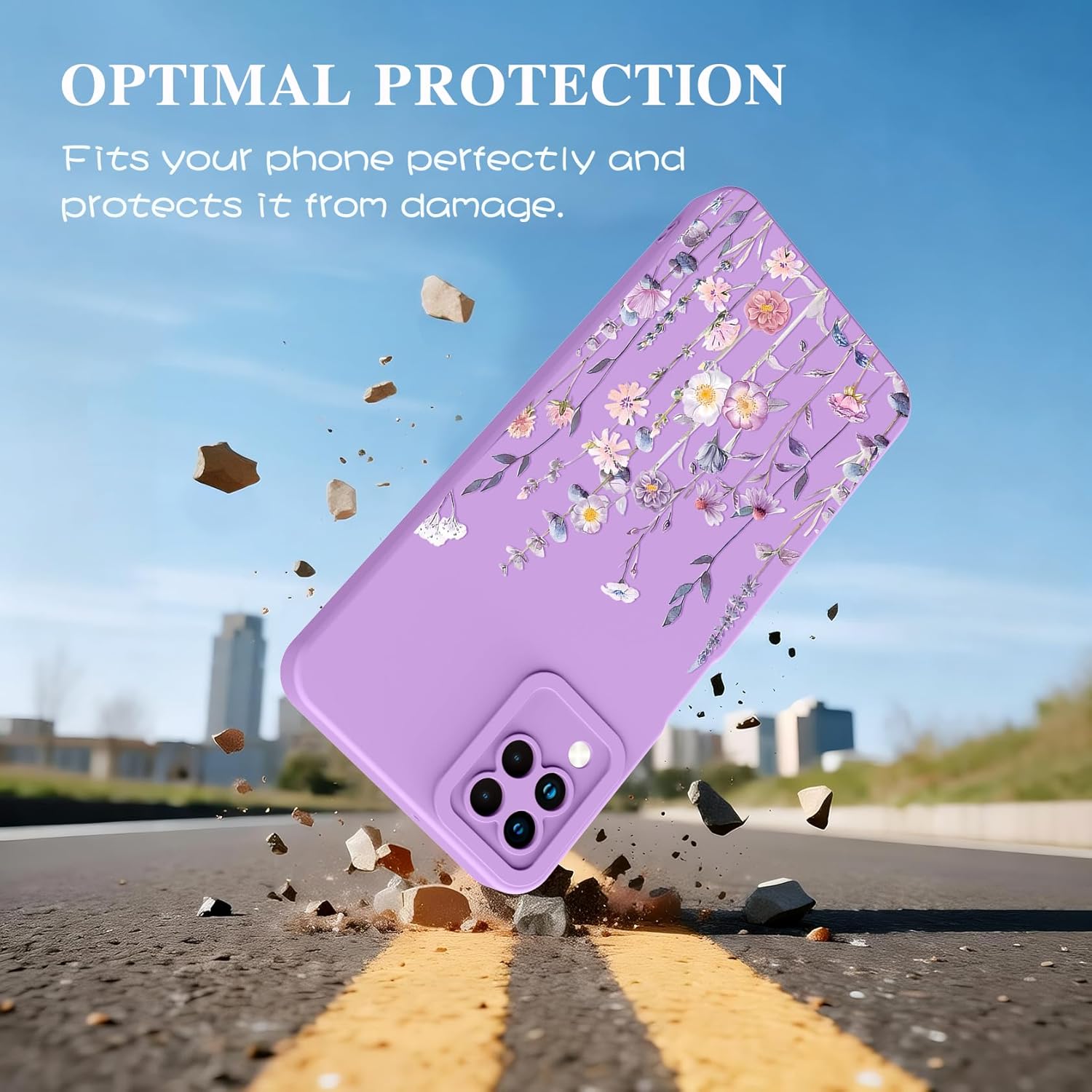 for Samsung Galaxy A12 Phone Case, Fashion Flower Pattern Design Girls Women Liquid Silicone Cover, Slim Shockproof and Scratch-Resistant Soft Case for Samsung A12 - Purple - Image 4