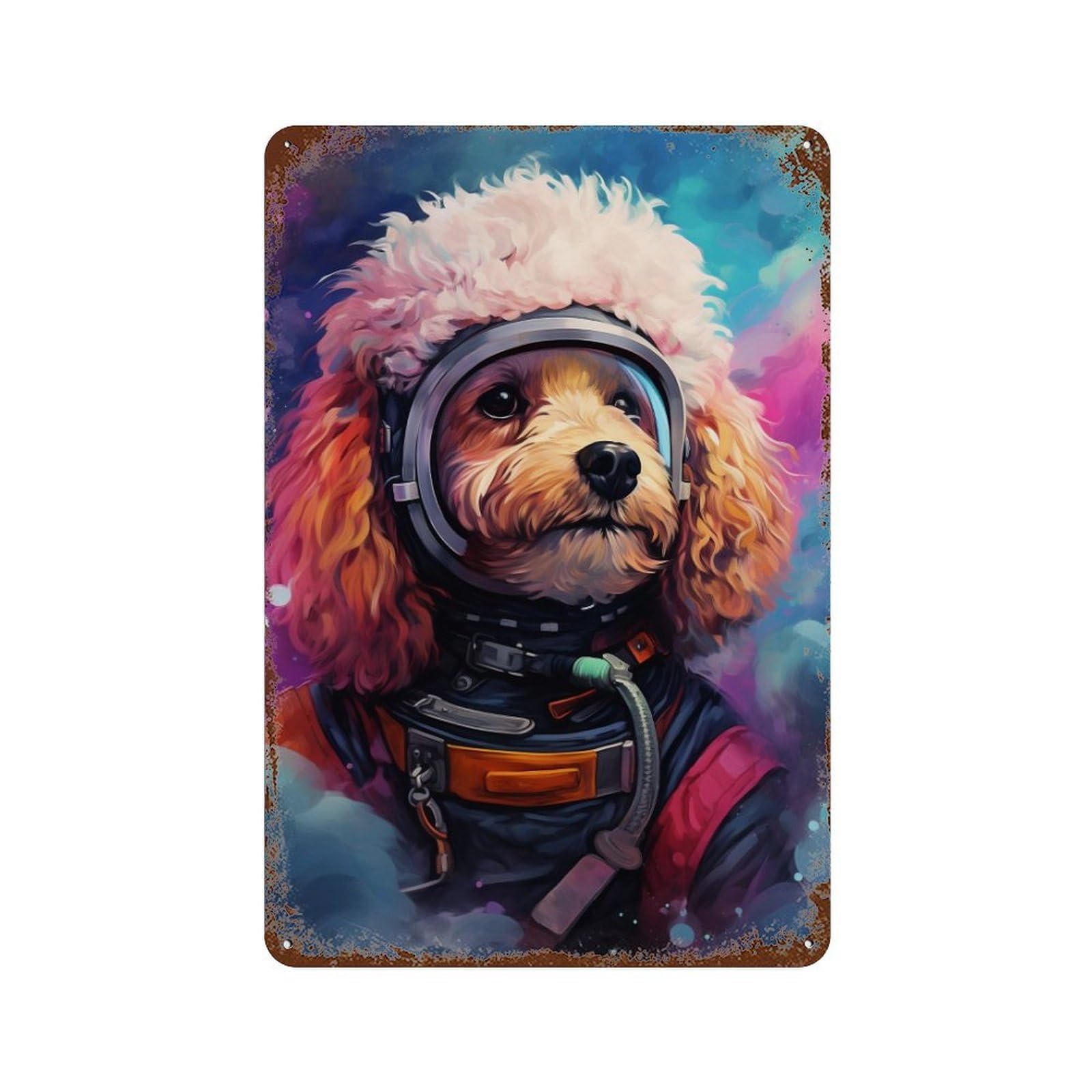 Space Poodle Adventure -7 Rust Effect Tin Sign 11.8"x7.9", Vintage Wall Decor for Bistro, Counter And Cafe Decor