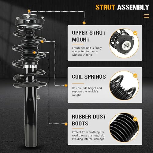 Miniatura 8 de Conjunto completo de amortiguadores de puntal delantero con resorte helicoidal 171525 compatible con Volkswagen para Golfpara Jetta City 2007-2009,