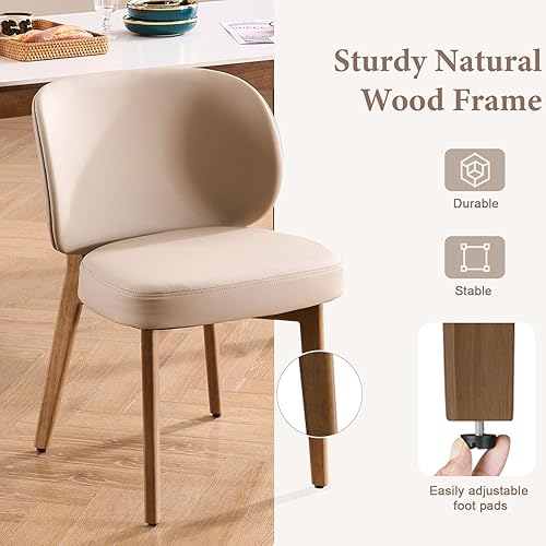 Miniatura 6 de YOUNUOKE Juego de 4 sillas de comedor tapizadas, silla moderna de piel sintética para comedor con patas de madera, respaldo ancho y cómodas sillas