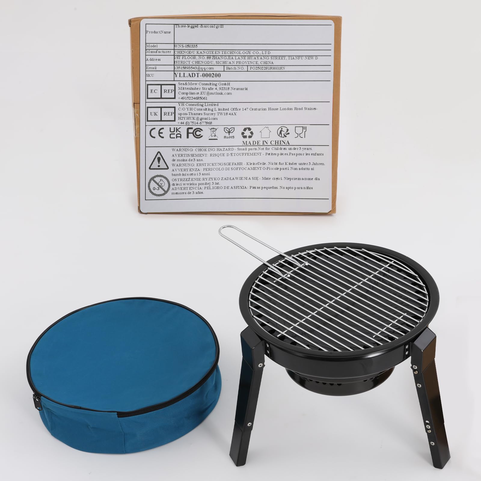Przenośny grill na węgiel drzewny, przenośny grill na węgiel drzewny na trójnogach + siatka do grillowania + tacka na popiół na podwórku, w ogrodzie, na kempingu