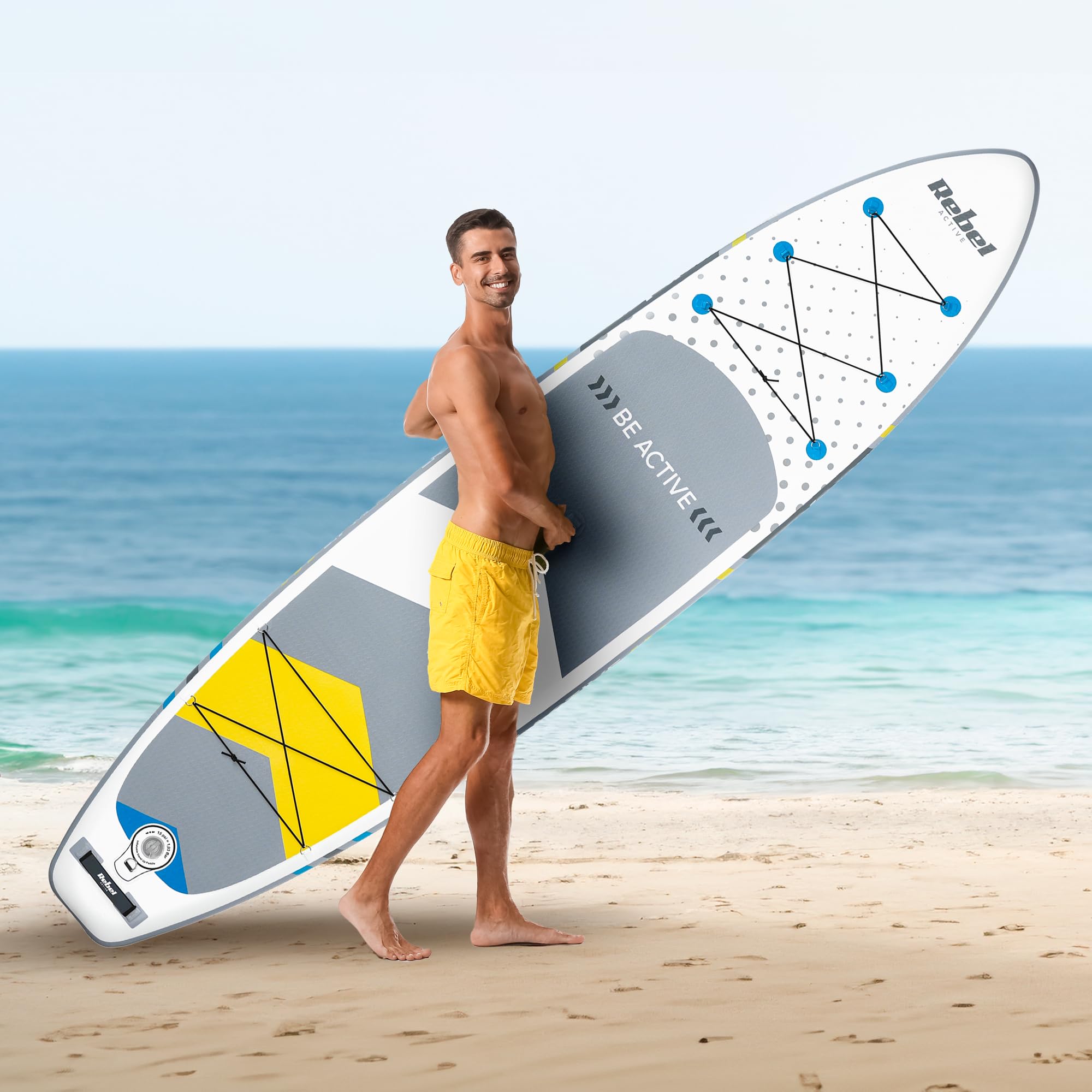 Rebel Electro Deska SUP Pompowana do Pływania Drop-Stitch 350 cm Zestaw Wiosło Pompka Plecak RBA-4500-WH