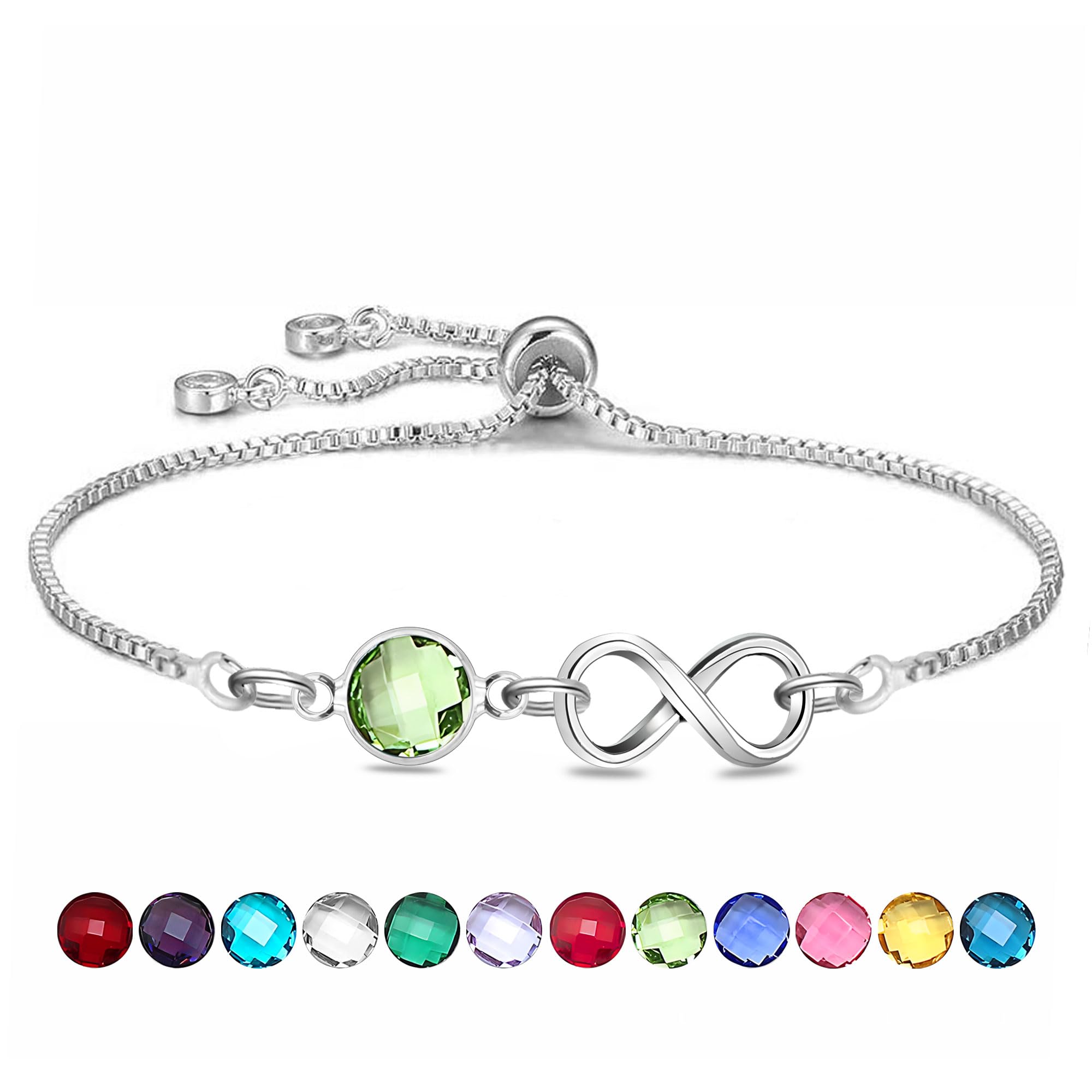 HEYEJET Silber Unendlichkeit Armbänder mit Geburtsstein Kris