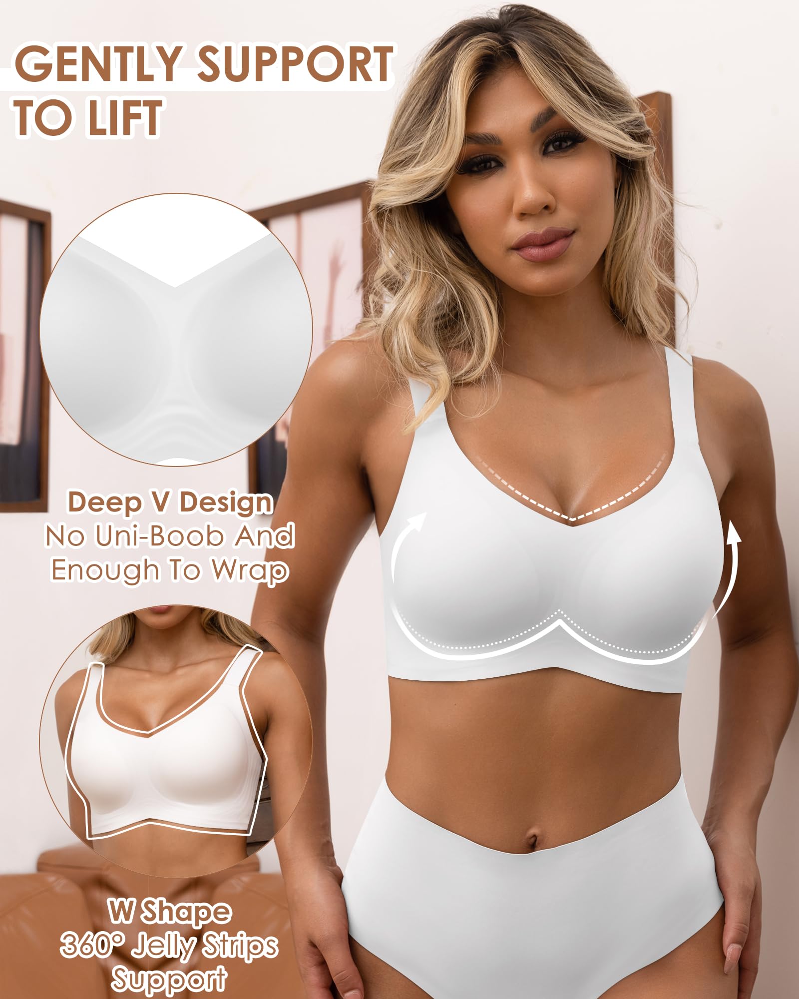 HORISUN Reggiseni Senza Cuciture Reggiseno Push up Wireless a Copertura Totale per Donne Comode Bralette di Supporto con Scollo a V