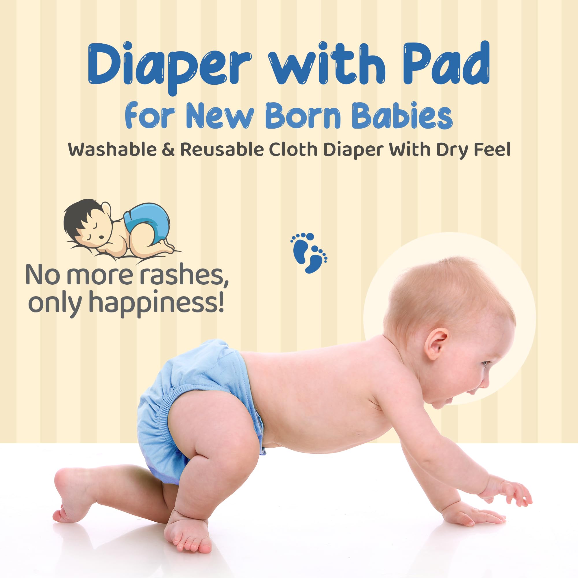 VIRTI MINI ME 6-Pack Reusable Cloth Diapers with Inserts | Adjustable, Washable, Leak-Proof Nappies for Babies & Toddlers | Soft, Breathable Cotton | Unisex Solid Colors | Eco-Friendly & Absorbent 3