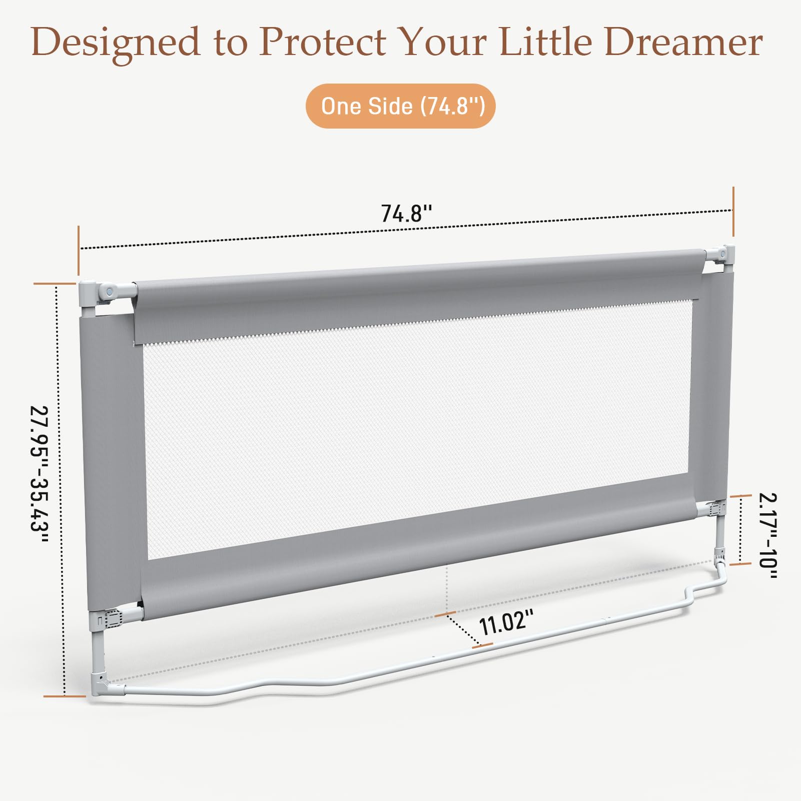 Sponda di protezione per letto per bambini, 190 cm, di sicurezza, per bambini, con base rinforzata a forma di S